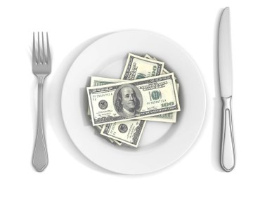 Beyaz tabakta Doları banka notları