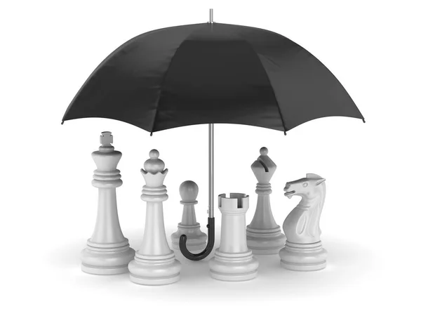 Sakkfigurák, alatt egy esernyő — Stock Fotó