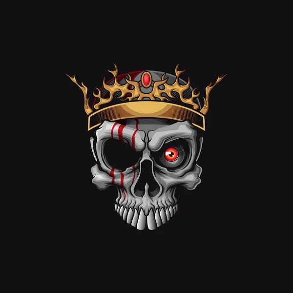 King Monster Skull Crown Logo Black Background — Stock Vector