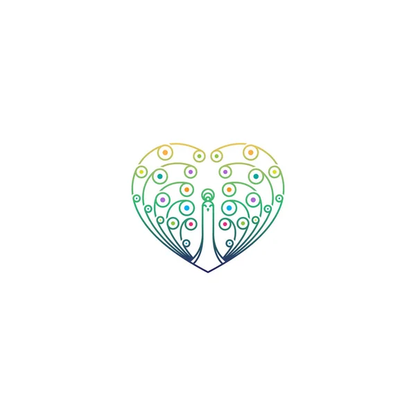 Peacock Love Line Art — Stock Vector