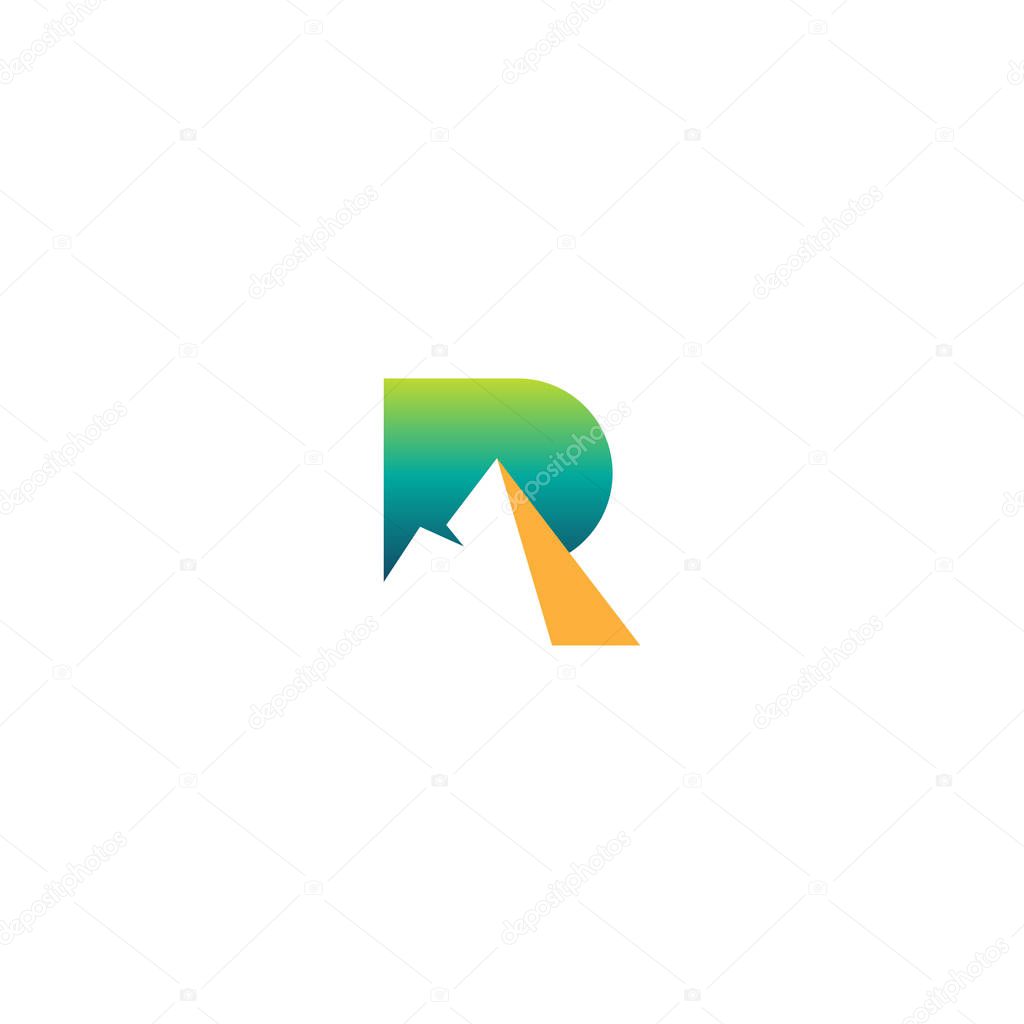 Creative logo of R with rock mountain shape combination negative space style