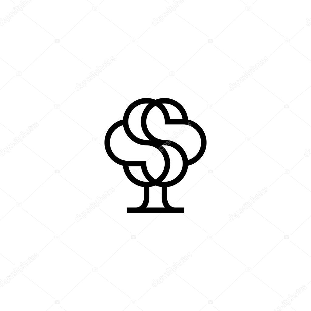 S of symbol with line art style shaped tree