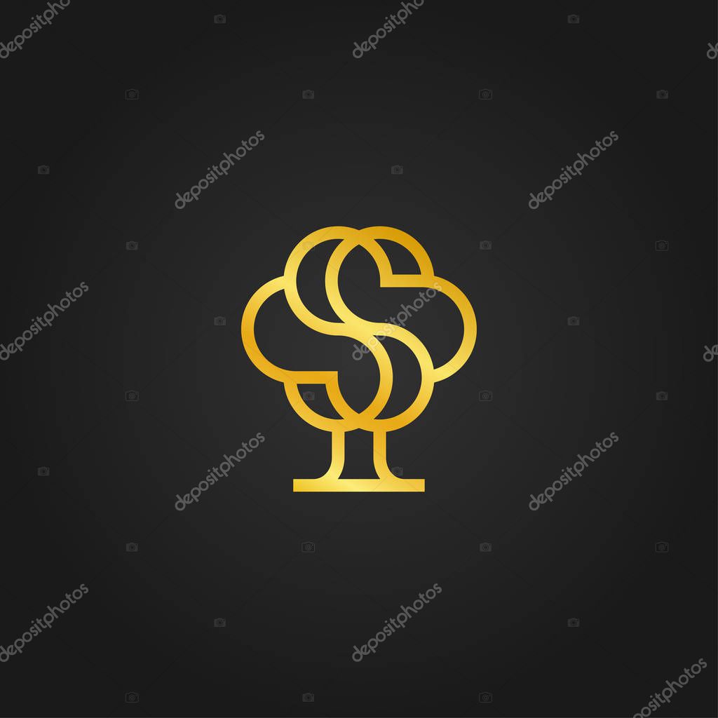 S of symbol with line art style shaped tree