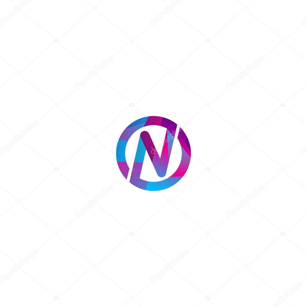 Symbol of the N letter vector with neon style color