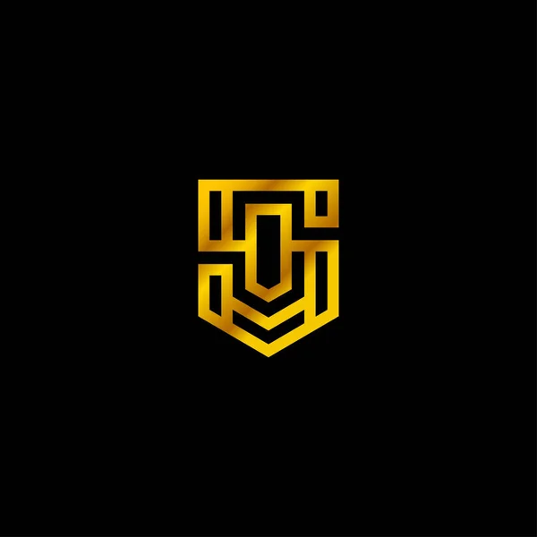 Creative Logo Shield Shaped Line Art Style — Stock Vector