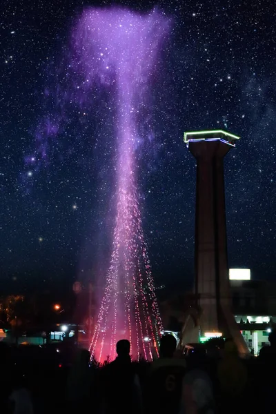 Beautiful Water Fountain Night Sky Starlight — Stock Photo, Image