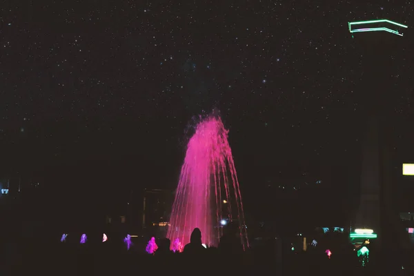 Beautiful Water Fountain Night Sky Starlight — Stock Photo, Image