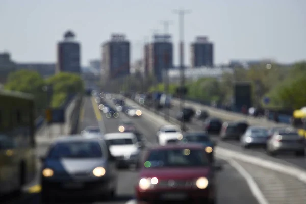 Résumé Feux de circulation et feux de voiture flous — Photo