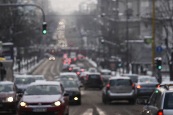 Soyut bulanıklık şehir araba ve trafik ışıkları — Stok fotoğraf