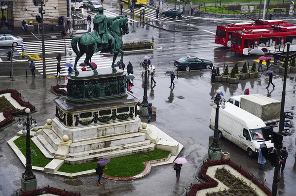 Regentag auf dem Platz der Republik in Belgrad — Stockfoto