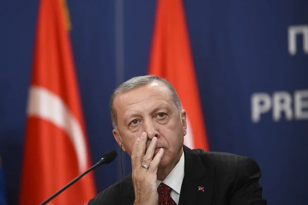 Belgrade Serbia Octubre 2019 Presidente Turquía Recep Tayyip Erdogan Durante — Foto de Stock