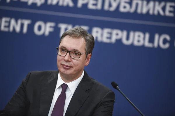 Belgrade Serbia Octubre 2019 Presidente República Serbia Aleksandar Vucic Conferencia — Foto de Stock