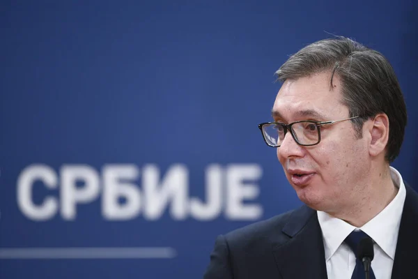 Belgrad Serbien Dezember 2019 Aleksandar Vučić Präsident Serbiens Spricht Bei Stockfoto