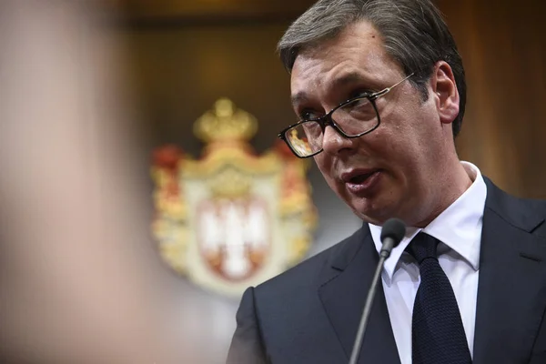 Belgrade Serbia Mayo 2019 Presidente República Serbia Aleksandar Vucic Durante Fotos de stock libres de derechos