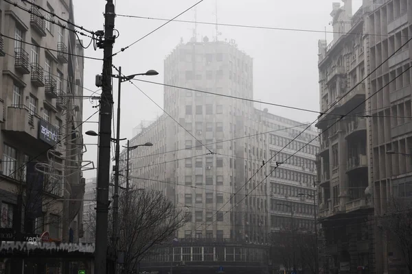 Belgrade Serbie Janvier 2020 Palais Albanie Alors Que Brouillard Épais Images De Stock Libres De Droits