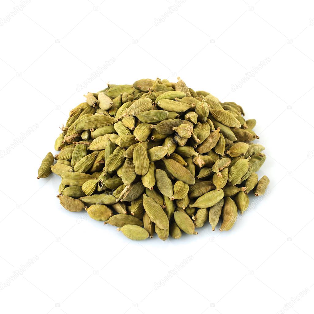 indian spice - green cardamom on a white background 