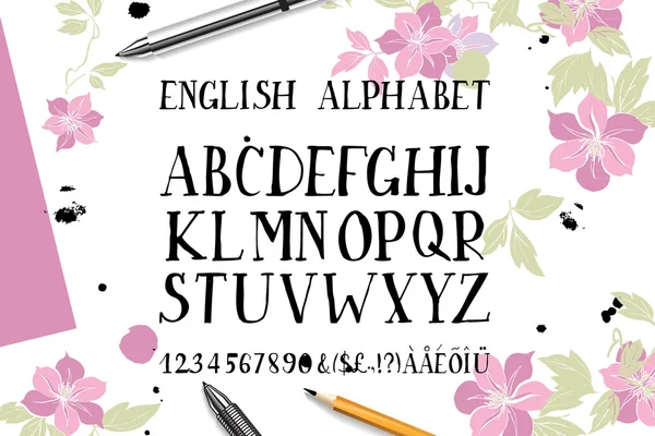 Alphabet est une vue de dessus des fleurs du pinceau — Image vectorielle