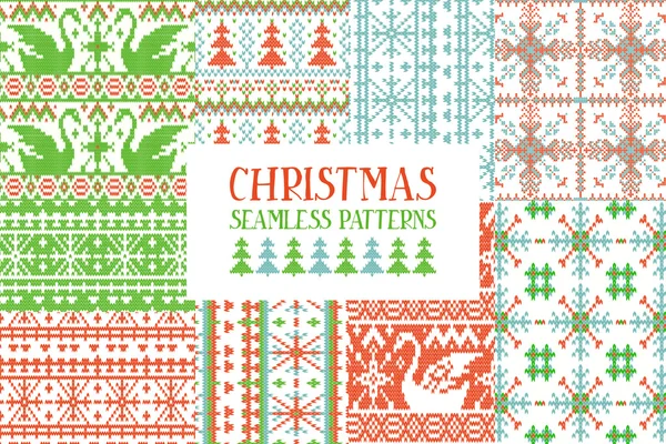 Reihe traditioneller gestrickter Weihnachtsmuster — Stockvektor