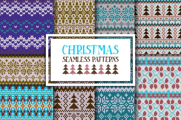 Conjunto de patrones tradicionales de punto de Navidad — Vector de stock