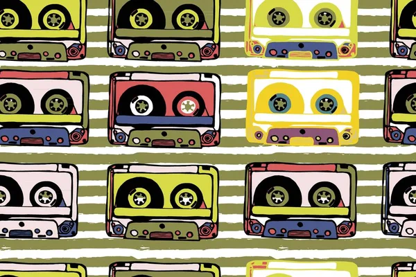 Seamless pattern with cassettes — Stock Vector