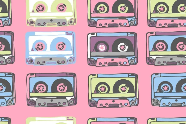 Seamless pattern with cassettes — Stock Vector