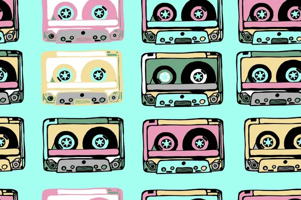 Seamless pattern with cassettes — Stock Vector