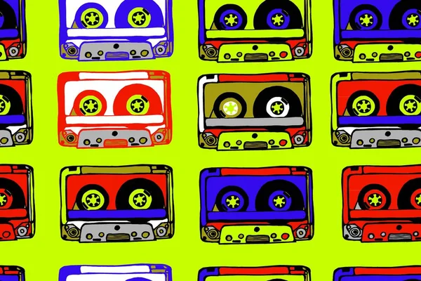 Seamless pattern with cassettes — Stock Vector