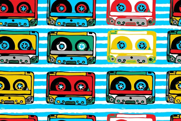 Seamless pattern with cassettes — Stock Vector