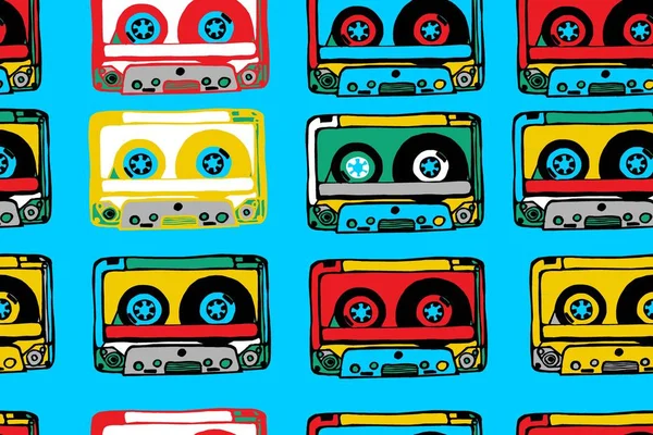 Seamless pattern with cassettes — Stock Vector