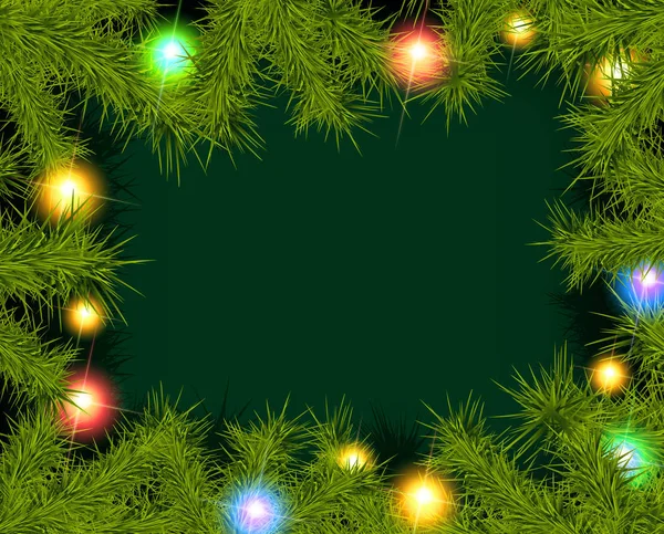Cadre de branches et de lumières de sapin — Image vectorielle