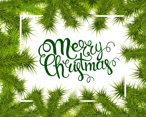 yazı neşeli Noel çerçeve köknar dalı