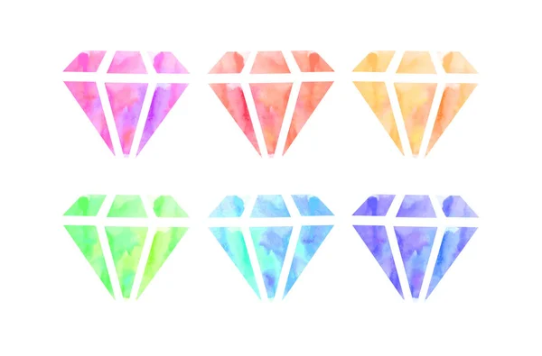 Conjunto de diamantes aquarela — Vetor de Stock