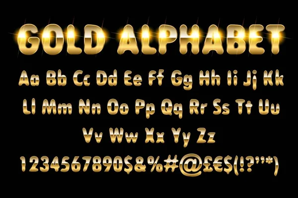 Golden alphabet letters numbers — Stock Vector