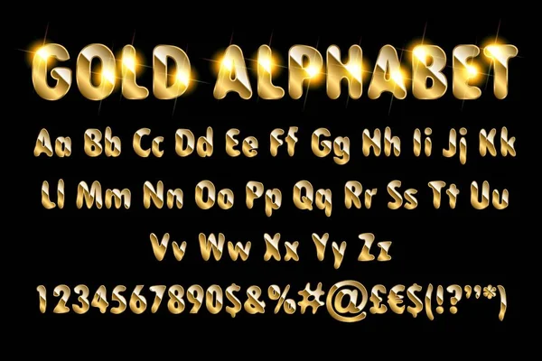 Altın alfabesi harfleri sayıları — Stok Vektör