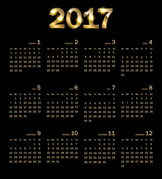 カレンダーの 2017 年。金色の抽象的な背景 — ストックベクタ