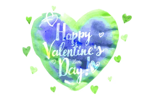 Aquarel hart. Dag van de Valentijnskaart. — Stockvector