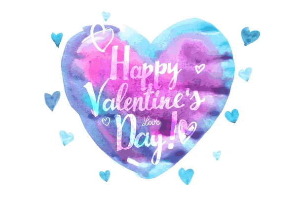 Aquarel hart. Dag van de Valentijnskaart. — Stockvector