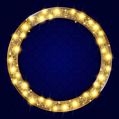 ışıkları karanlık bir arka plan ile yuvarlak altın çerçeve