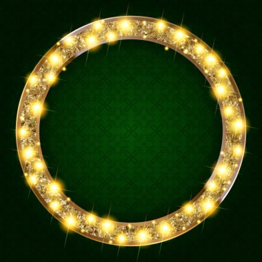 ışıkları karanlık bir arka plan ile yuvarlak altın çerçeve