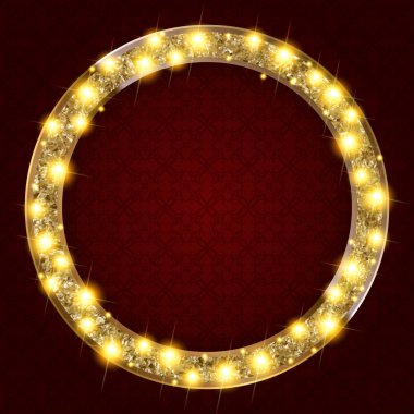 ışıkları karanlık bir arka plan ile yuvarlak altın çerçeve