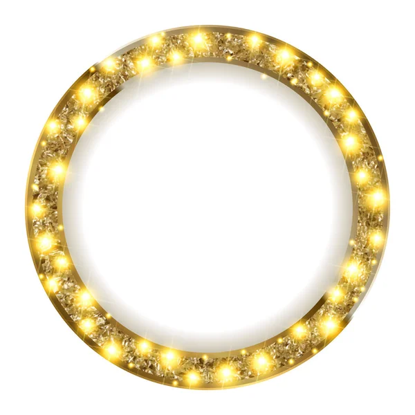 Cadre rond en or avec des lumières sur un fond clair — Image vectorielle