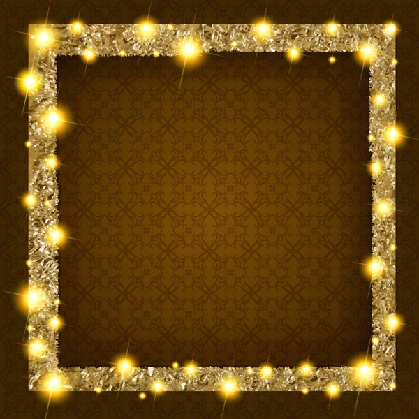 Marco cuadrado de oro con luces sobre un fondo oscuro — Archivo Imágenes Vectoriales