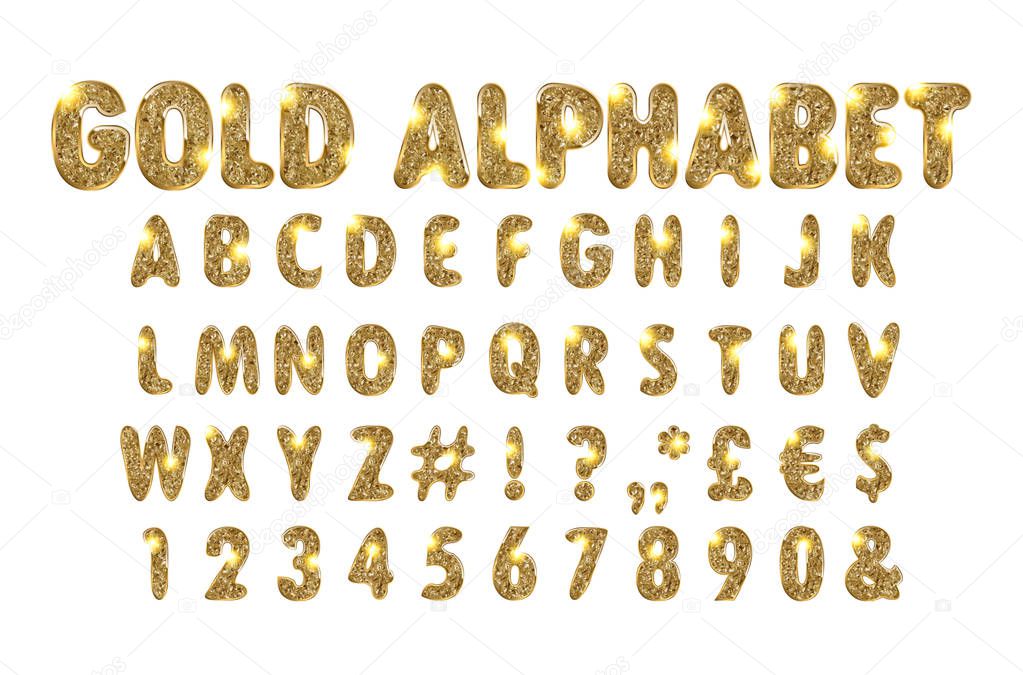 Golden alphabet on a white background