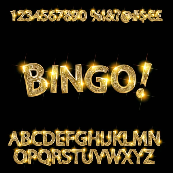 Bingo. Gouden gloeiende alfabet — Stockvector