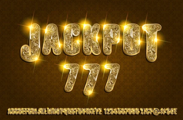Jackpot 777. Golden glowing alphabet — Stock Vector