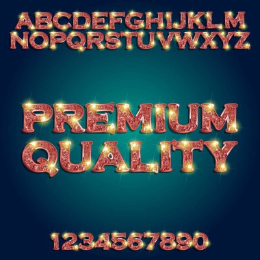 Üstün kaliteli altın kırmızı parlayan alfabesi