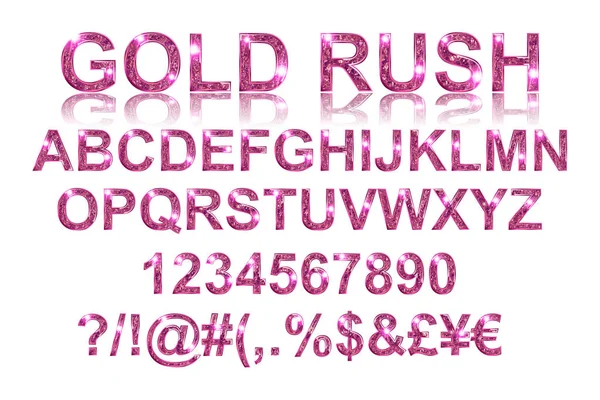 Goldrausch. Alphabetische Schriftarten in gold-rosa — Stockvektor