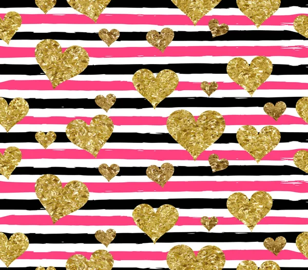 Gold glittering heart confetti seamless pattern — Stock Vector