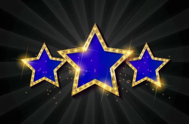 Mavi Retro ışık imzala. Üç altın yıldız.