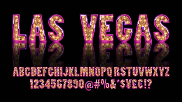Las Vegas. Color Golden alphabet with show lamps — Stock Vector